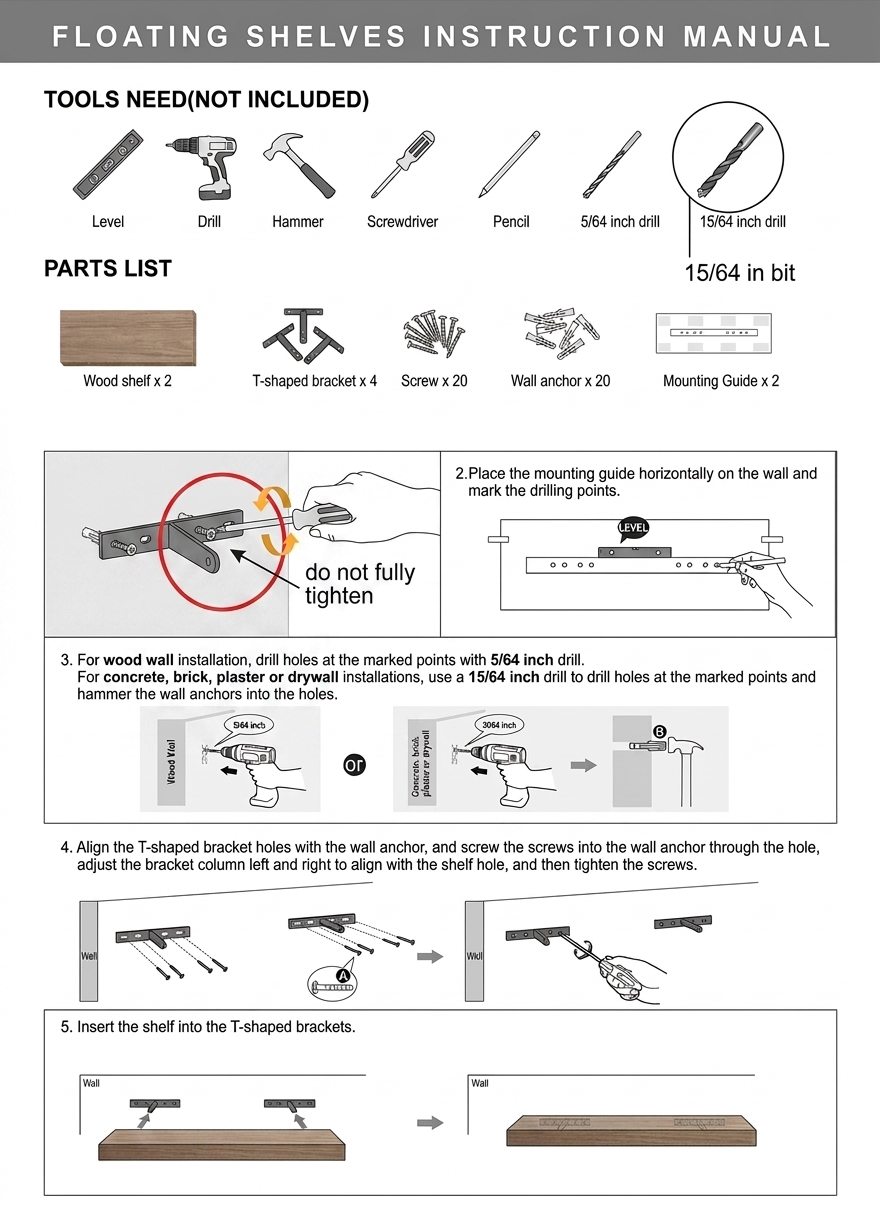 Attach T-shaped brackets